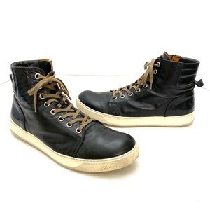Ari Soho Men's Black Leather High Top Sneakers with Lace-Up with Side Zip